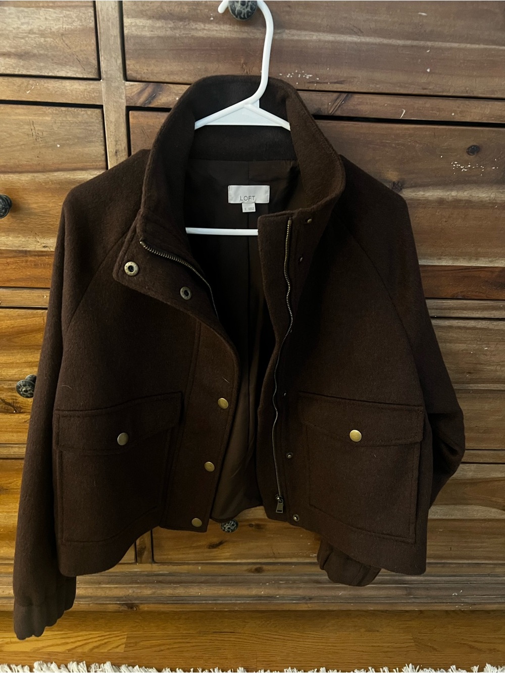 Ann Taylor LOFT Brown Wool Blend Utility Moto Jacket Size Small